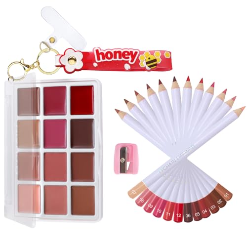 OCHAIN 12 Colors Matte Lipstick Palette with 12 Lip Liners All-in-One Professional Lip Makeup Kit Long-Lasting Waterproof Velvet Lipstick Set Complete Lip Liner & Lipstick Collection for Women
