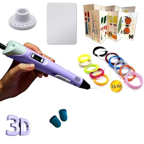 Stylo 3D pour Enfants - Crayon 3D - Filament PLA - 35m de 7 Couleurs - ModÃ¨les pour Peinture - TempÃ©rature et Vitesse rÃ©glables - 3D Pen
