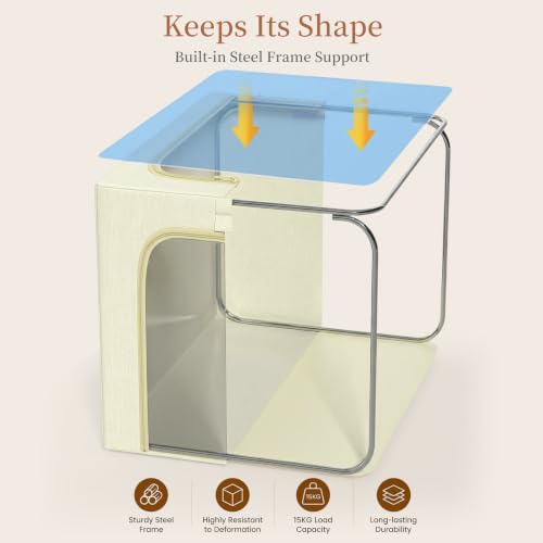 Image of GoMaihe Clothes Storage Bins with Metal Frame, 55L Blanket Storage Boxes for Above Shelf Closet, 6 Pack Stackable Clothing Storage Organizer with Clear Window for Bedding Sweaters Comforters - Beige