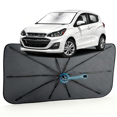 Image of Car Windshield Sun Shade for Chevrolet Spark 2013-2022 - Reflective Coated Fabric Sunshade Umbrella for Front Window, UV Protection Heat Shield Sun Blocker Heat Reflector, 1:1 Exact Fit Keep Car Cool