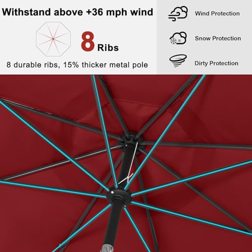 Image of ABCCANOPY 7.5ft Scalloped Patio Umbrella, Outdoor Table Umbrella with Tilt and Crank, Fiberglass Ribs Deck Umbrella for Patio, Pool, Garden, Picnic (Wine Red)
