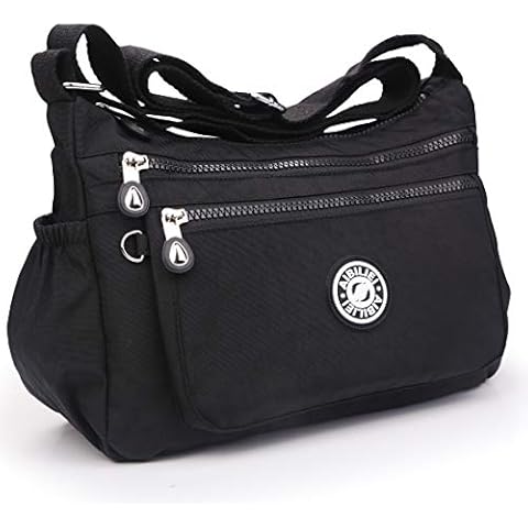 ABLE Women Anti Splash Water Shoulder Messenger Crossbody Bags, 2-black, 11.8inches Cover