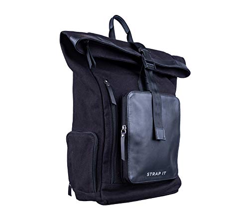 Image of Strap It TABI - Multipurpose Canvas Rolltop Laptop Backpack with Genuine Leather Details