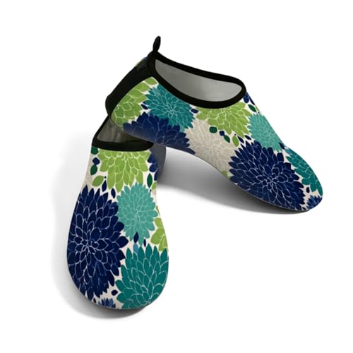 Zapatos de agua para mujer y hombre, color verde, azul, floral, dalia, zapatos de playa, calcetines de natación de secado rápido, Verde Azul Floral Dalia, 37.5/38.5 EU
