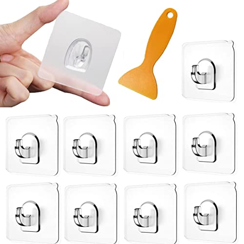 HCRXVV Magischer Haken Klebehaken Transparent mit Schaber 15 Stk, Multifunktionale Handtuchhaken Selbstklebend Ohne Bohren,Wasserdicht Wandhaken für Küche, Bad,Türwand,Wohnmobil Aufhänger (B)