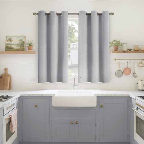 Image of YoungsTex Light Grey Blackout Curtains 48 Inch Length for Bedroom Kitchen Window - Short Thermal Insulated Drapes with Grommet Darkening Privacy for Bathroom Living Room, 2 Panels, 42 x 48 Inch
