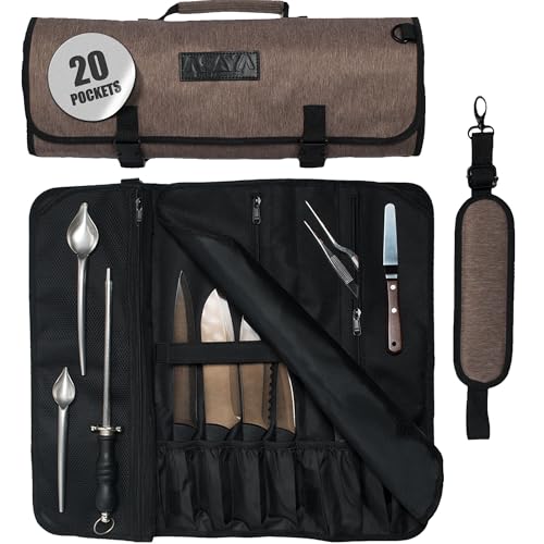 Asaya Chef Knife Roll Bag with 20 Pockets