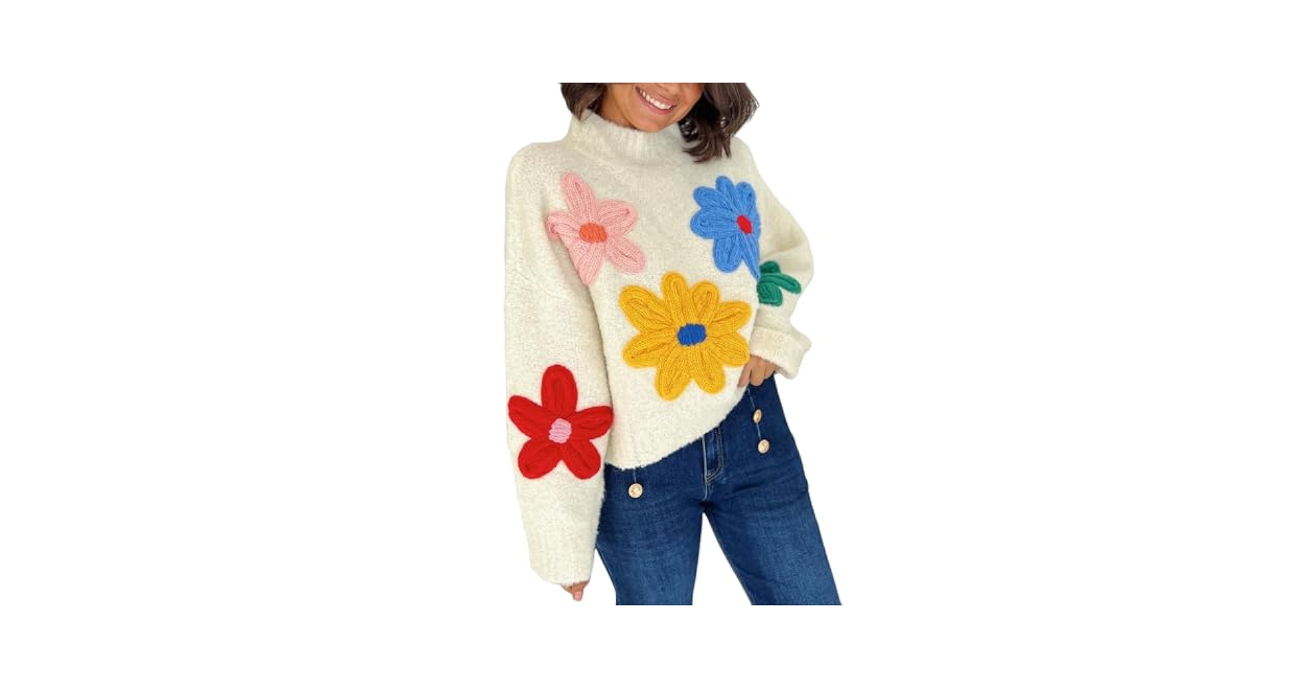 Yimoon Women's Cropped Floral Sweater 2024 Fall Winter Cute