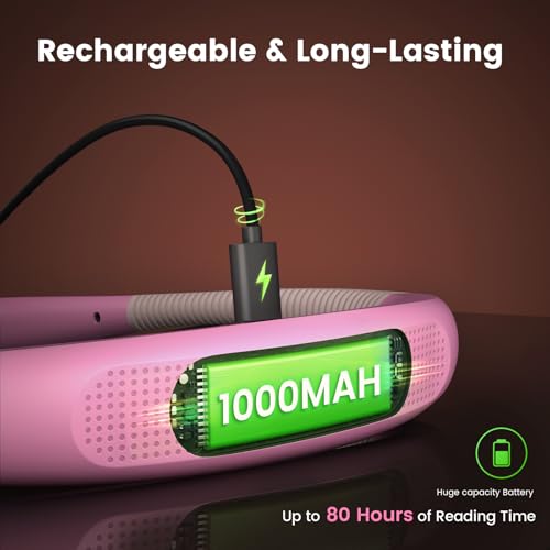 Glocusent Book Light, 3-Color & 6-Brightness Reading Light, Bendable Neck Light, 80-hr Lasting Rechargeable Book Light, Perfect Reading Lights for Books in Bed, Knitting, Book Lovers Gifts - 1Pack