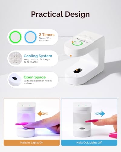 Image of MelodySusie Mini UV Nail Lamp P-ART04G for Single-Finger Quick Touch-Ups | Cordless, Smart Sensor, 30s /60s Timers, Flash Cure Rhinestone Glue, Gel-X