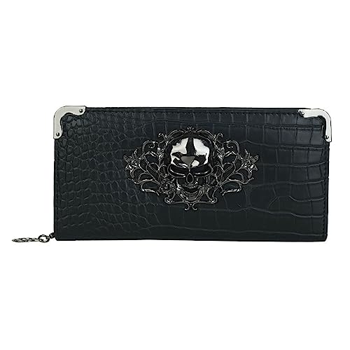 1PCS Skull long ladies Wallet Zipper Around Wallet Large Capacity Wallets for Women Credit Card Wallet (Black)