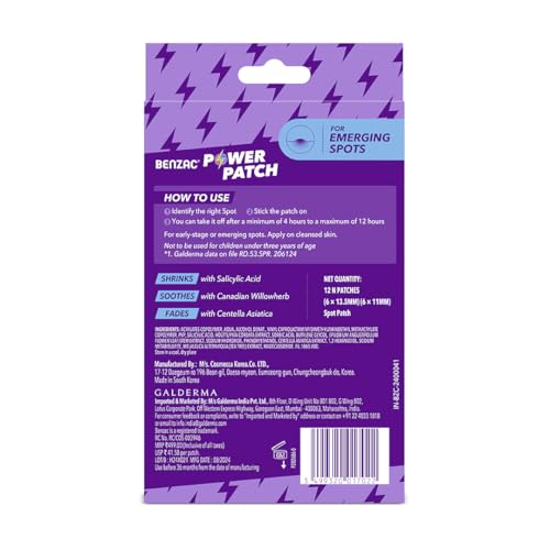 Image of Benzac Power Patch | Fast-Acting Pimple Patch | 6-Hour Visible Results | Ultra-Thin & Invisible Acne Patches | Shrinks, Soothes & Fades Pimples | Dermatologist-Tested | Pack of 12 Patches