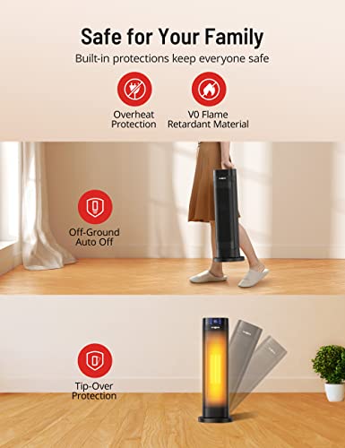 Space Heater, Paris Rhône 22” Space Heater For Large Room, 1500W Fast Heating Electric Indoor Heater, 70°Oscillating,12H Timer, Portable Heater With Overheat &Tip-Over Protection For Office Bedroom #TOP6