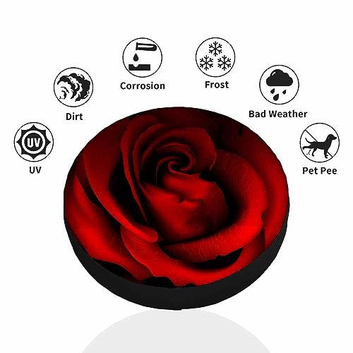 Image of Rose Spare Tire Cover Red Flower Bloom Love Valentine Petal Romance Aroma Passion Weatherproof Universal Wheel Protectors Camper Tire Covers for Trailer Rv Travel(17 inch)