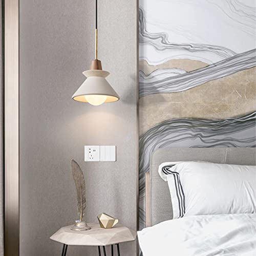 Pendant Lighting For Kitchen Island Bigmaii White Cement Cone Hanging Light Nordic Minimalist Style 1 Light Restaurant Mini Ceramic Pendant With Wood Top - 10.5" #TOP3