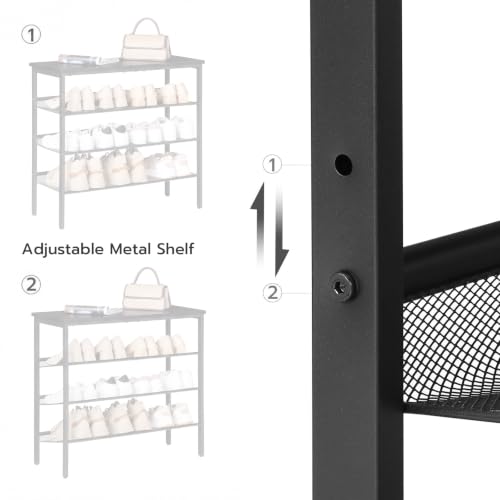 Image of HOOBRO Shoe Rack for Entryway, 4-Tier Shoe Organizer with Adjustable Mesh Shelves, 12-16 Pairs of Shoes, Spacious Floor Mount, Metal, Industrial, Shoe Shelf for Closet, Black BB42XJ01