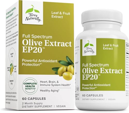 Terry Naturally Olive Extract EP20 - Brain Health Support Supplement with Olive Leaf Extract - Herbal Supplement to Aid Healthy Immune System Function - 60 Capsules (60 Servings)