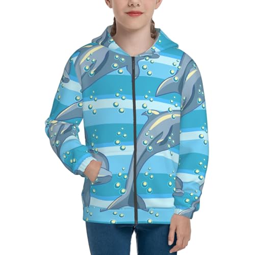 Dolphin Kid Hoodies Boys Zip Up Sweatshirts Girls Pullover with Pocket3