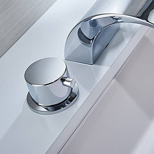 Homevacious Led Widespread Bathroom Faucet Waterfall Chrome Bathroom Faucet For Sink 3 Hole 8-16 Inch 2 Handles Vanity Bath Faucets Garden Modern Commercial Mixer Tap Deck Mount With Supply Lines #TOP5