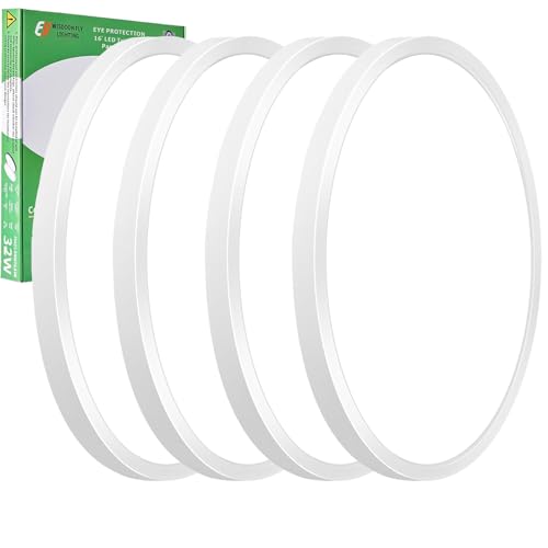 4PK 15.8 Inch LED Flush Mount Ceiling Light, 32W, 3480LM, 3000K/4000K/6000K CCT Selectable, Round Flat Panel Light Low Profile Ceiling Light Fitures for Hallway, Kitchen, Bedroom, Laundry Room by FY WISDOM FLY LIGHTING - Used condition - CA$60.79