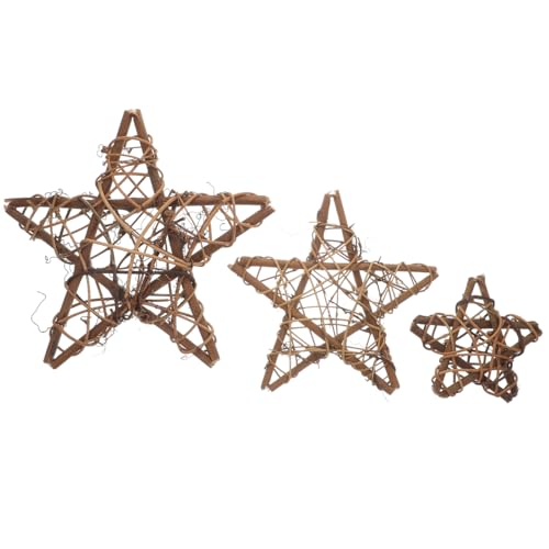 Kichvoe 3pcs Natural Brown Vine Stars Wicker Rattan Star Shape DIY Rattan Wreath Handmade DIY Star Rings Vine Branch Wreath for Crafts
