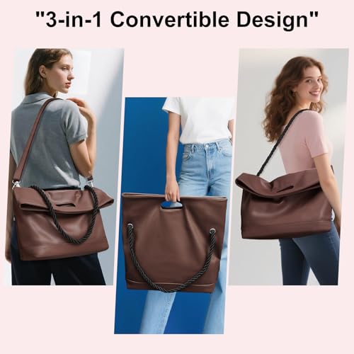 Image of Large Convertible Hobo Purse Tote Bags for Women Shoulder Handbag | 3 in 1 Crossbody Everyday Bag, Adjustable Strap, Soft Vegan Leather,College, Work , Shopping, Travel