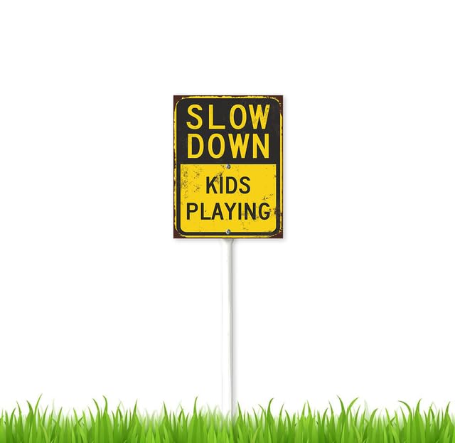 7 x 8.8 inch Slow Down - Kids Playing Yard Sign Stake Lawn Art Patio Decor Pathway Ornaments Indoor