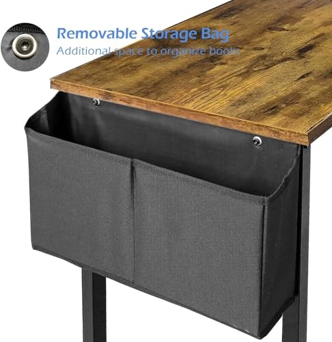 Lufeiya Small Computer Desk Study Table for Small Spaces Home Office 39 40 Inch Rustic Student Writing Desk with Storage Bag,Brown
