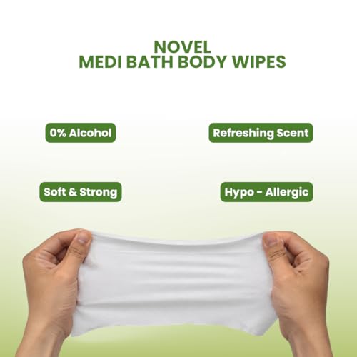 Image of Novel Medi Bath Wet Wipes for cleaning 10 Wipes x Pack of 3 (30 Wipes) | Sponge wipes for Adults with Antiseptic Agent | Enriched with Aloe Vera, Vitamin E | Ready to Use Bed Bath Towel for Men & Women for Cleaning & Moisturizing