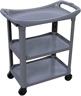Multifunction Portable Hand Trucks,Large Trolly Cart 3 Tier Hotel Catering Trolley with Handle, Grey Multi-Function Cleaning Service Linen Collection Cart with Wheel, 150Kg Capacity