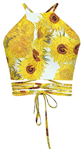 Sister Amy Women's Halter Cross Hollow Boho Bandage Tank Camis Crop Top Vest