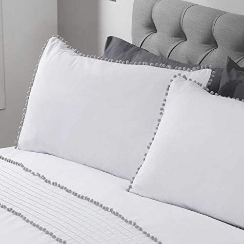 Rapport Pompom Duvet Cover Bed Set, Single POMPOM-SING-WHGR, White/Grey - Image 2