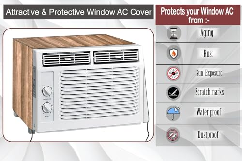 Image of The Furnishing Tree Window AC Cover for 1 Ton capacity PVC Waterproof and Dustproof Wooden Pattern Brown