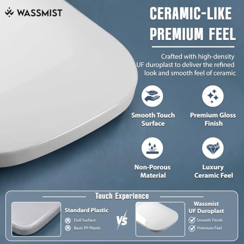 Image of WASSMIST Toilet Seat Cover Set | Premium UF QQ Hinged Toilet Seat Cover with One Touch Quick Release | Soft Close Anti-Bacterial Commode Seat Cover