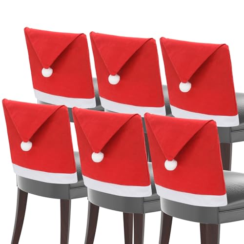 Magshion 6-Pieces Xmas Chair Back Covers Red Non-Woven Fabric Festive Chair Decoration for Christmas Dining Room Chair Decor Holiday Home Decor