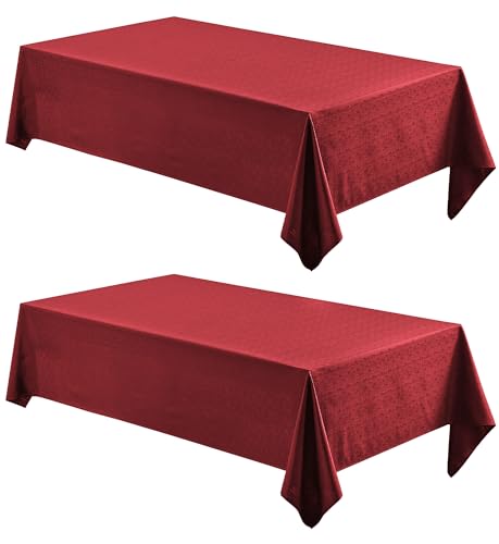 Veblandy 2 Pack Rectangle Tablecloth, 60x120 inch, Water Resistant Wrinkle Free Linen Textured Table Cloth Washable, Decorative Fabric Table Cover for Dining, Party and Camping, Red by Veblandy - Used condition - US$35.14