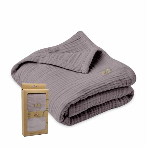 Baby Muslin Swaddle Blankets%100 Organic Cotton Unisex Wrap Soft Silky Swaddle Blanket for Baby Boys and Girls Breathable and Skin-Friendly Wrap 4 Layer 47 x 47 inches (Antras?t)