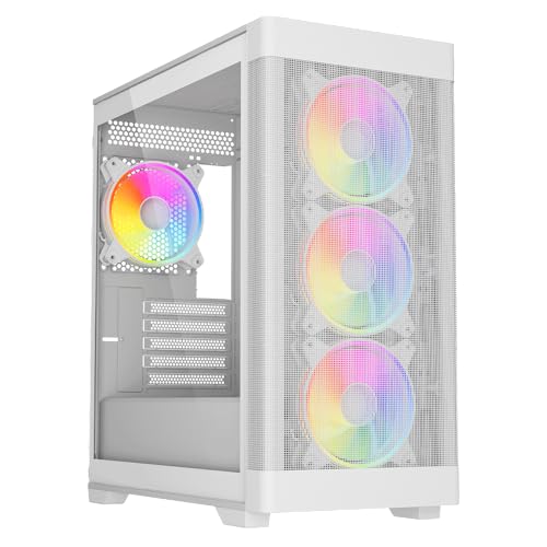 Image of Vida Zephyr V2 White ARGB Gaming Case w/Glass Window, Micro ATX, 4x ARGB PWM Fans, 6-Port ARGB Fan Hub & Remote Control, Mesh Front