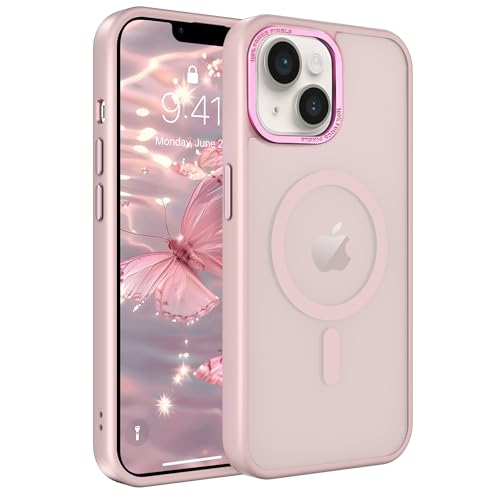 Image of Magnetic iPhone 14 /13 case,Compatible with Magsafe, Military-Grade Protection,Slim Translucent Matte Shockproof with Anti-Scratch Anti-Fingerprint Phone Cover (Pink, iPhone 14 /13)