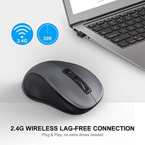 WisFox 2.4GHz Wireless Mouse for Laptop, Ergonomic 6-Button Design, Grey - 1