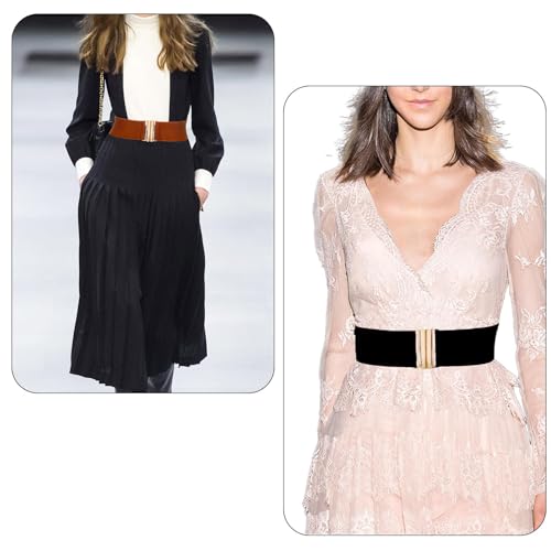 2 Pcs Black&White Wide Stretchy Waist Belts for Women, Vintage Elastic Waist Stretch Elastic Belts Plus Size Retro Adjustable Plus Size Belt with Buckle for Women Dresses, Jeans and Coats4