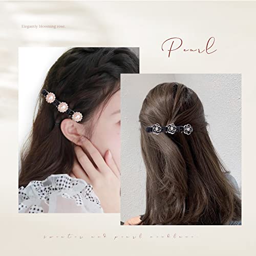 4Pcs Sparkling Crystal Stone Braided Hair Clips With 3 Small Clips, Pearl Shaped Hairpin Duckbill Clip,Braided Hair Clip With Rhinestones For Women/Girls (Pearl) #TOP1