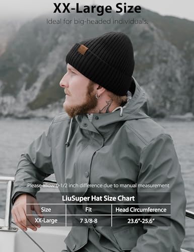 LiuSuper XXL Oversized Beanie Hat for Men and Women, Extra Large Warm Winter Cap for Big Heads, Lined & Stretchy