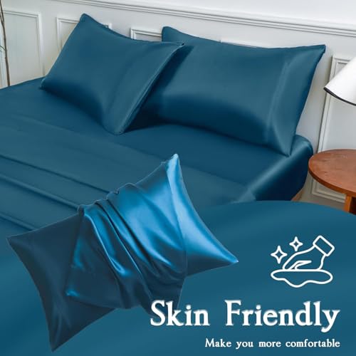 Image of Satin Pillow Covers Set of 2 with 3 Free Random Color Hair Scrunchies - Anti-Frizz, Skin-Friendly, Soft & Durable Pillowcase Set for All Hair Types (Violet)