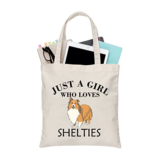 PLITI Sheltie Tote Bag Sheltie Mom Owner Gift Just a Girl Who Loves Shelties Gifthfor Sheltie Owner Sheltie Dog Lover Gift (Girl Loves Shelties TGU)