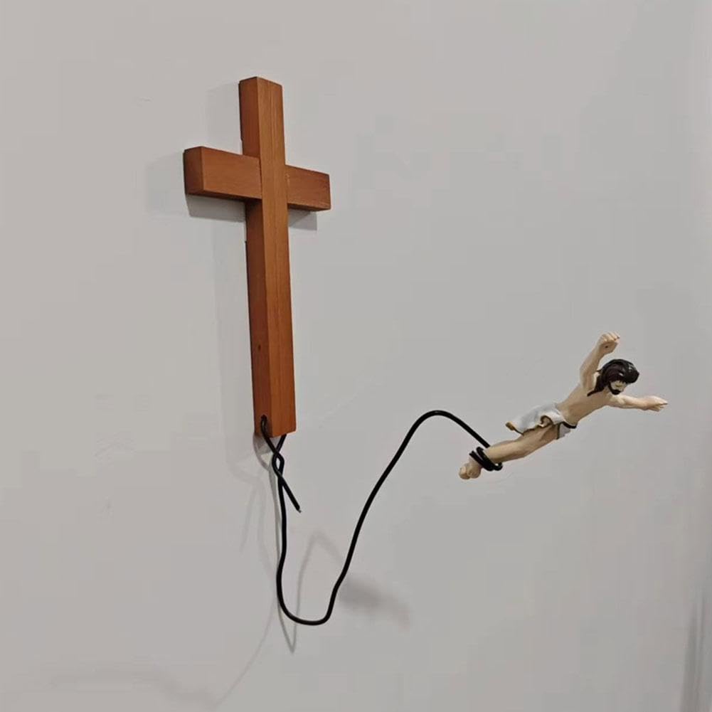 Husoiuy Croce Da Parete Gesù Bungee Jumping – Statua In Resina 21x18x5.5 Cm, Decorazione Cristiana Per Casa E Chiesa, Facile Da Appendere