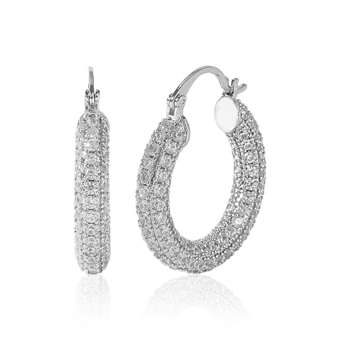 Rhinestone Hoop Earrings for Women Trendy Prom Silver/Gold Chunky Hoops Earring 18K Gold Plated 925 Sterling Silver Post, Sparkling CZ Zirconia Jewelry Gifts