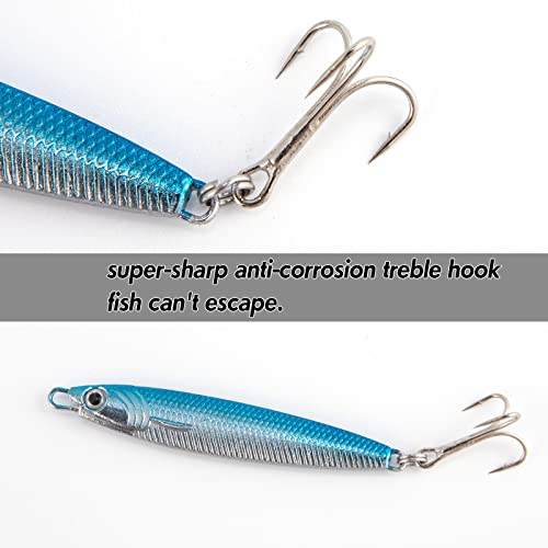 Dr.Fish Metal Sea Fishing Lures Sliver Blue Minnow Spoon Lures Set of 3 Sea Fishing Tackle Mackerel Cod Sea Bass Pike Stinger Spinner Lures Metal Jigs 30g - Image 4