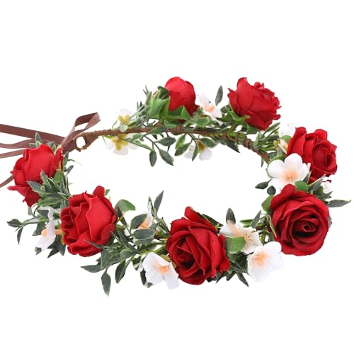 KorViSHOW Rose Hair Flower Crown - Girl Flower Crown Decoration Rose Celebration Round Floral Head Bride Wedding Renaissance Festival Party Birthday Ball Photo Accessories