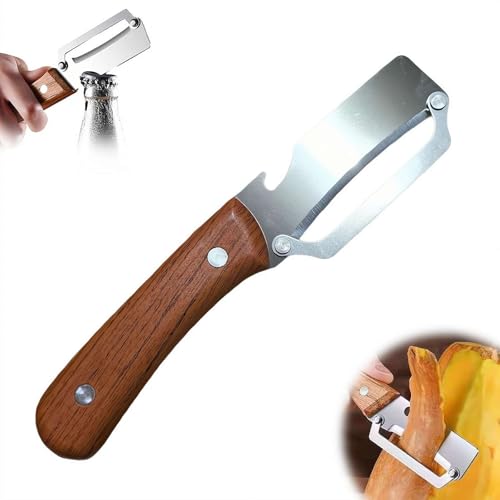 Zero Snag Wooden Peeler,Premium Vegetable Peeler with Wooden Handle and Bottle Opener, 2-in-1 Stainless Steel Thickened FruitPeeler,Multifunctional Kitchen Tool for Fruit Potato Pumpkin Papaya